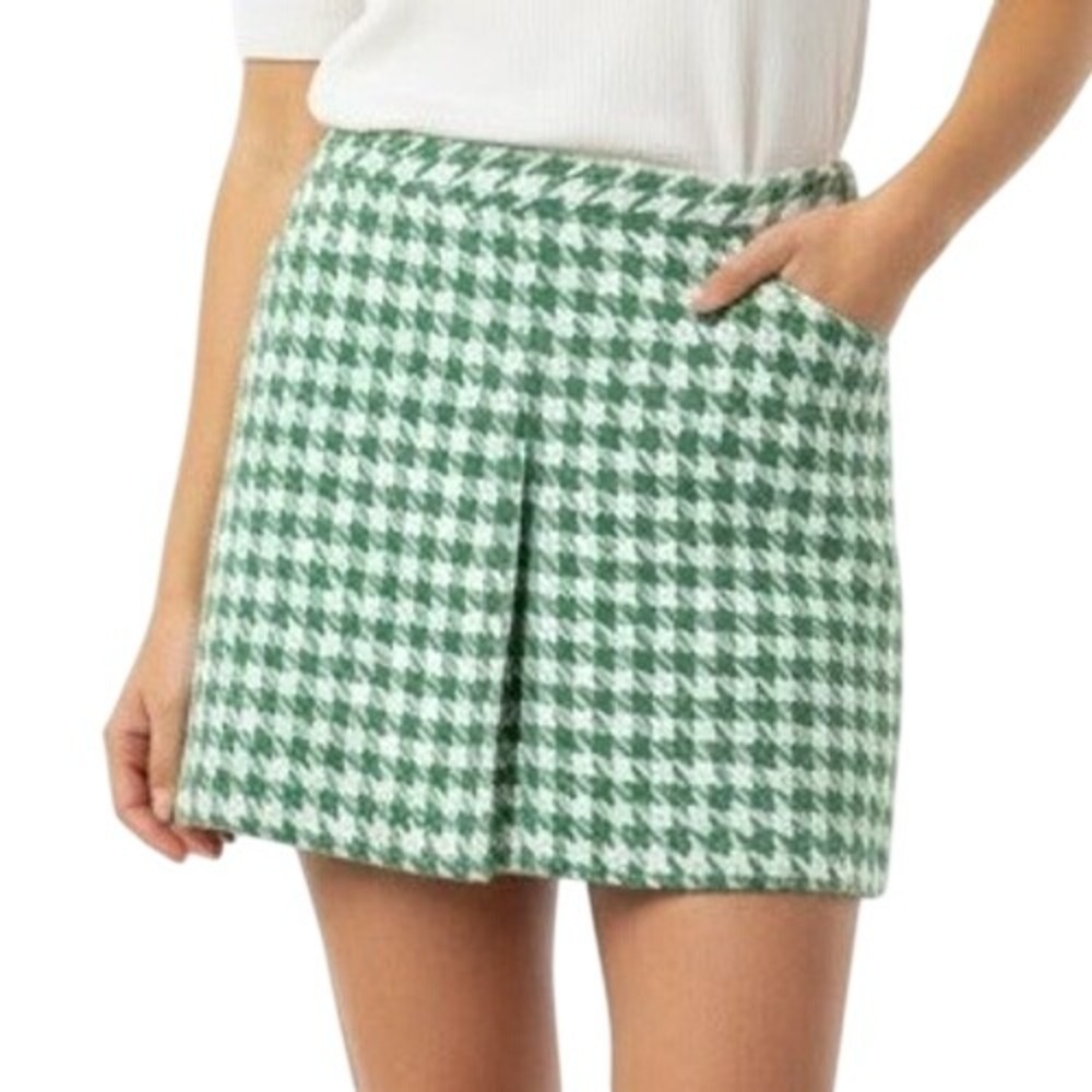 Paul & Joe For Target Skirt Green White Houndstooth Side Pockets Pleated Retro